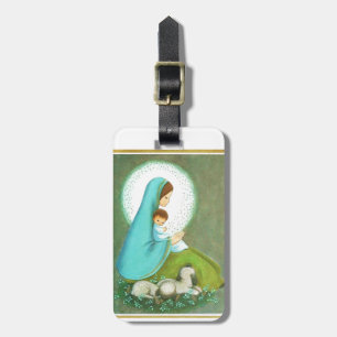 Most Beautiful Vintage Mid Century Madonna & Child Luggage Tag