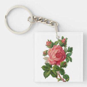 Most Beautiful Vintage Pink Rose Key Ring