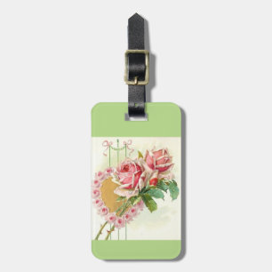Most Beautiful Vintage Pink Roses and Heart Luggage Tag
