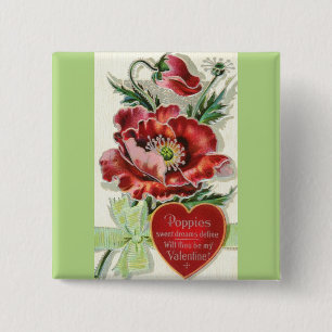Most Beautiful Vintage Valentine Poppy 15 Cm Square Badge