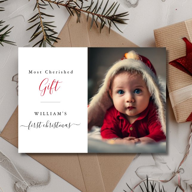 Most Cherished Gift Baby's First Christmas Photo Holiday Card (Creator Uploaded)