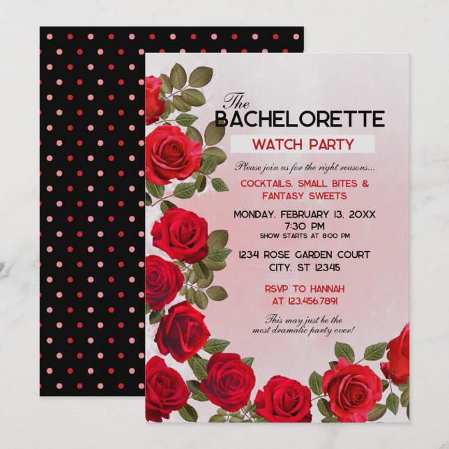 Most Dramatic Bachelorette Watch Party (Red Rose) Invitation (Front/Back)