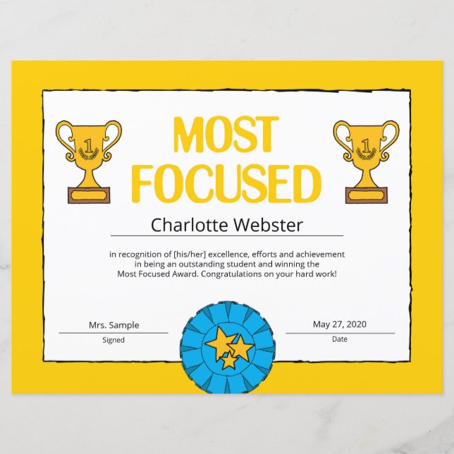 Most Focused Certificate of Achievement PDF (Front)