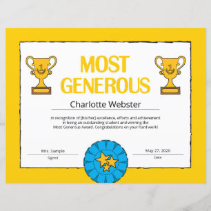 Most Generous Certificate of Achievement PDF
