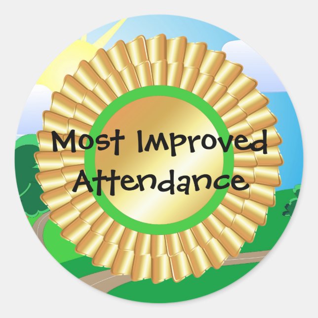Most Improved Attendance Classic Round Sticker (Front)