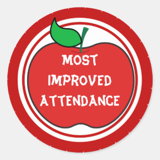 Most improved attendance classic round sticker