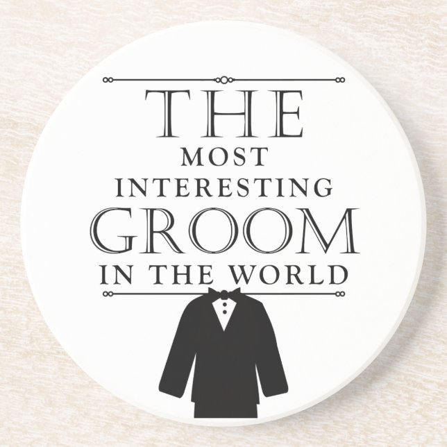 Most Interesting Groom Bachelor Coaster, Black Coaster (Front)