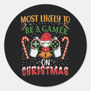 Most Likely To Be A Gamer On Christmas Play Video Classic Round Sticker