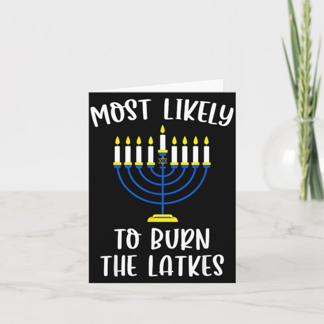 Most Likely To Burn The Latkes Hanukkah Group Matc Card (Front)