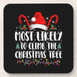 Most Likely To Climb The Xmas Tree Christmas  Coaster<br><div class="desc">Most Likely To Climb The Xmas Tree Funny Family Christmas</div>