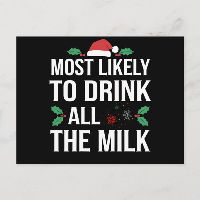 Most Likely To Drink All The Milk Christmas Matchi Postcard (Front)