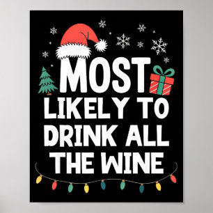 Most Likely To Drink All The Wine Christmas Funny  Poster