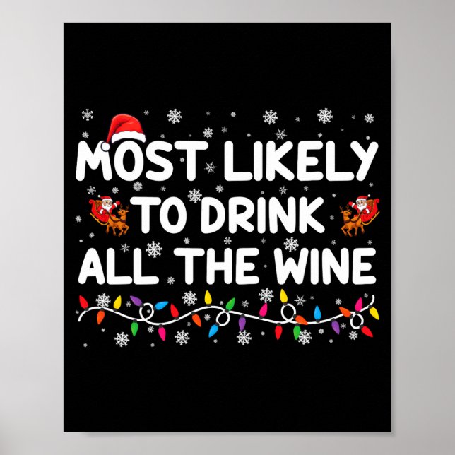 Most Likely To Drink All The Wine Family Christmas Poster (Front)