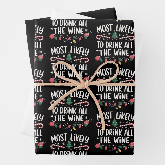 Most Likely To Drink All The Wine Family Matching  Wrapping Paper Sheet (In situ)