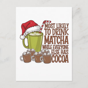 Most Likely to Drink Matcha and Watch Elf Xmas Announcement Postcard