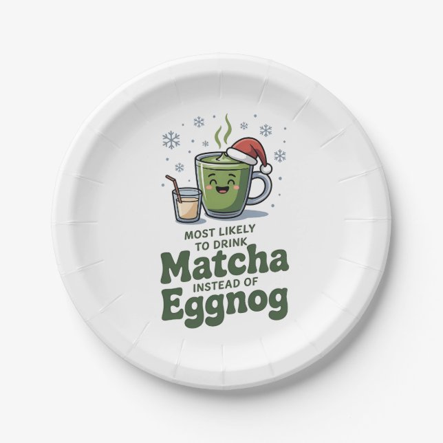Most Likely To Drink Matcha Instead Of Eggnog Paper Plate (Front)