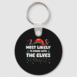 Most Likely To Drink With The Elves Christmas Humo Key Ring