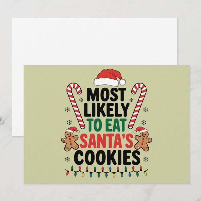 Most Likely To Eat Santas Cookies Family Christmas Holiday Card (Front/Back)