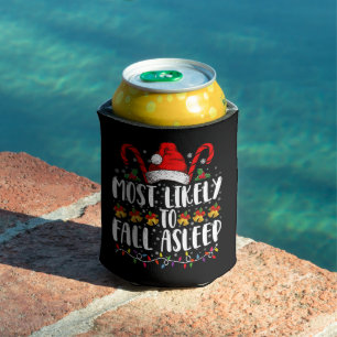 Most Likely To Fall Asleep Christmas Matching Can Cooler