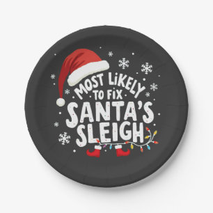 Most Likely to Fix Santa's Sleigh Handyman Xmas Paper Plate