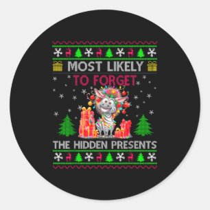 Most Likely To Forget The Hidden Zebra Christmas  Classic Round Sticker