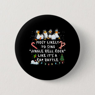 Most Likely To Funny Jingle Bell Christmas Pyjamas 6 Cm Round Badge