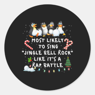 Most Likely To Funny Jingle Bell Christmas Pyjamas Classic Round Sticker