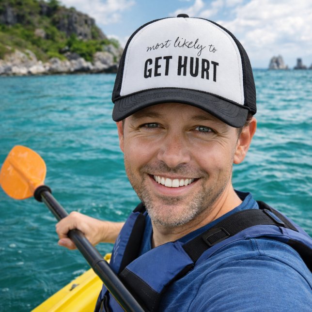 Most Likely To GET HURT Funny Cruise Trucker Hat (Perfect hat for the accident prone one of the group)