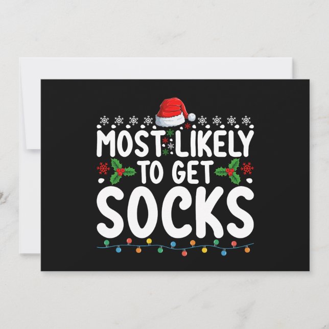 Most Likely To Get Socks Christmas Family Holiday Invitation (Front)