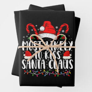 Most Likely To Kiss Santa Claus Christmas Family  Wrapping Paper Sheet