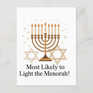 Most Likely to Light the Menorah Hanukkah Jewish Holiday Postcard