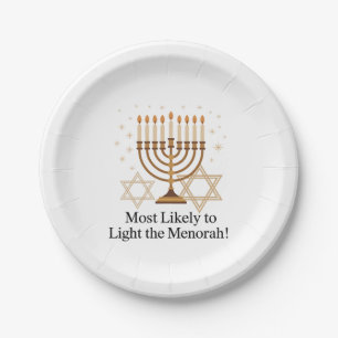 Most Likely to Light the Menorah Hanukkah Jewish Paper Plate