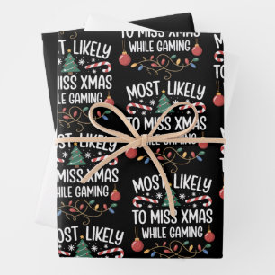 Most Likely To Miss Xmas While Gaming Family Xmas Wrapping Paper Sheet
