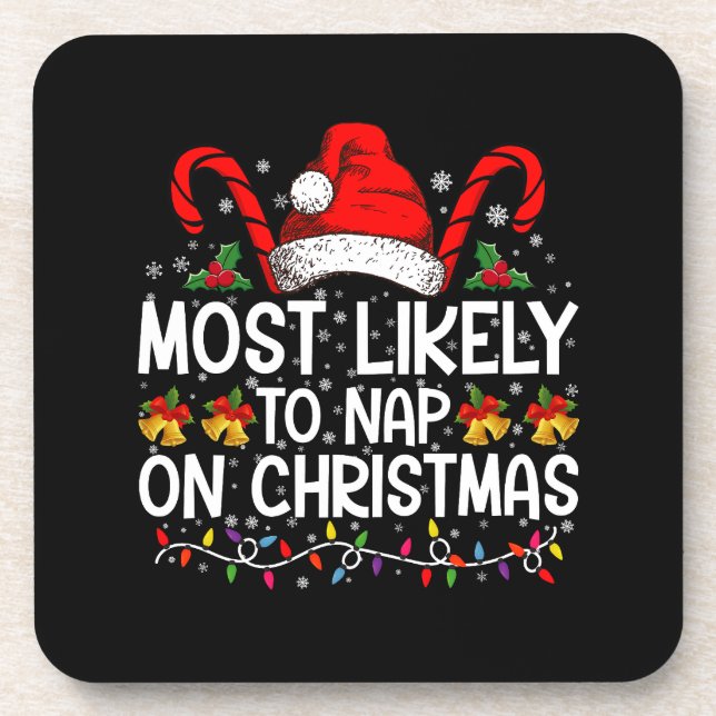 Most Likely To Nap On Christmas Holiday Matching Coaster (Front)