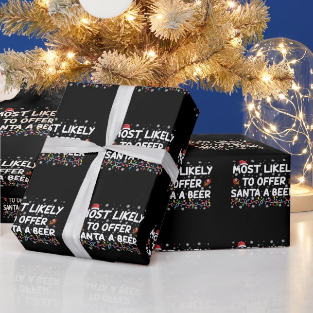Most Likely To Offer Santa A Beer Christmas Lights Wrapping Paper (Holidays)