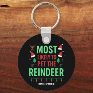 Most Likely To Pet The Reindeer Funny Matching Key Ring