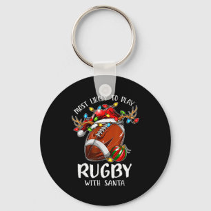 Most Likely To Play Rugby With Santa Christmas Key Ring