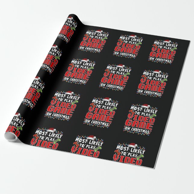 Most Likely To Play Video Game On Christmas Gaming Wrapping Paper (Unrolled)