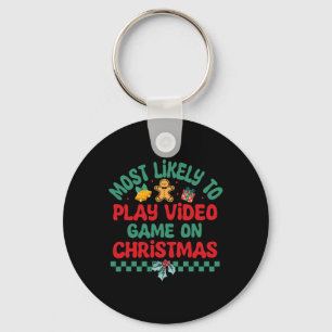 Most Likely To Play Video Game On Christmas Pajama Key Ring