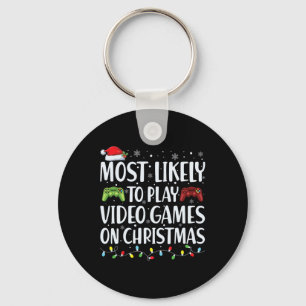 Most Likely To Play Video Game On Christmas Santa  Key Ring