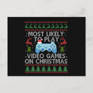 Most Likely To Play Video Games Christmas Family  Postcard