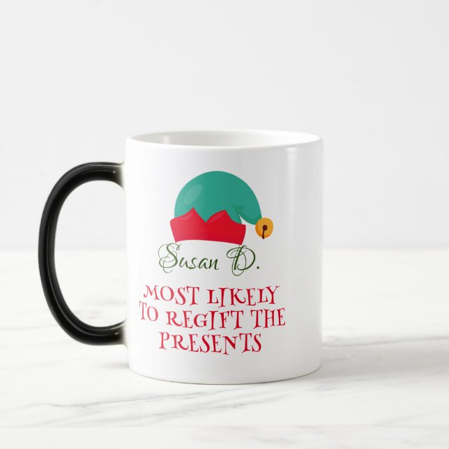 "Most Likely To Re-Gift" Elf Mug - Christmas Humou (Left)