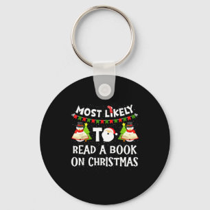 Most Likely To Read A Book On Christmas Funny Snow Key Ring
