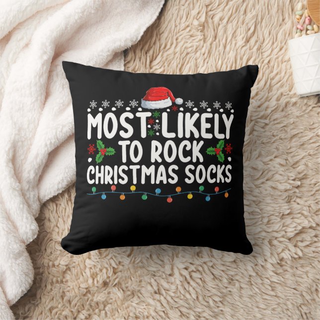 Most Likely To Rock Christmas Socks Family Holiday Cushion (Blanket)