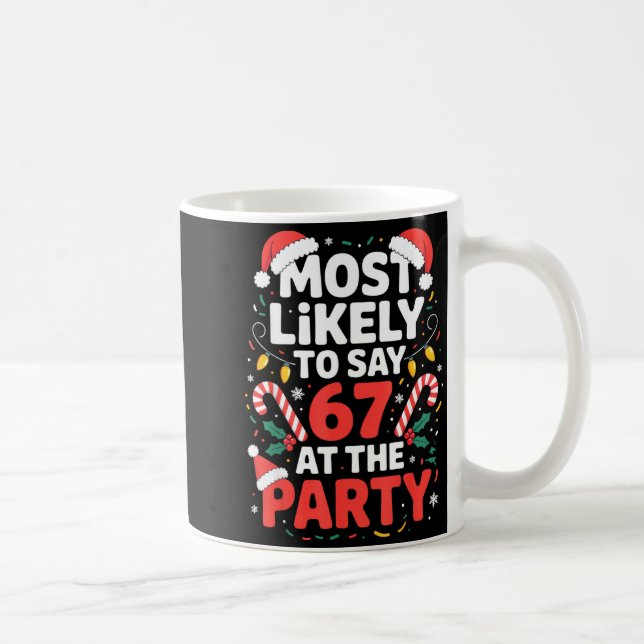 Most Likely To Say 67 At The Party Funny Christmas Coffee Mug (Right)