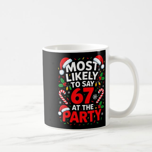Most Likely To Say 67 At The Party Funny Christmas Coffee Mug (Right)