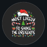 Most Likely To Shake The Family Matching Christmas Classic Round Sticker<br><div class="desc">Most Likely To Shake The Family Matching Christmas</div>