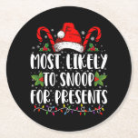 Most Likely To Snoop For Presents Family Christmas Round Paper Coaster<br><div class="desc">Most Likely To Snoop For Presents Family Christmas Pyjamas</div>