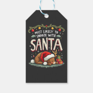 Most Likely to Snooze with Santa Sleepy Reindeer Gift Tags