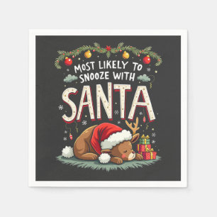 Most Likely to Snooze with Santa Sleepy Reindeer Napkin